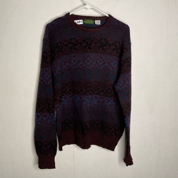 Vintage Boundary Waters Men‎ XL BordoPurple 100%Shetland Wool Italy Made Grandpa - Picture 2 of 9